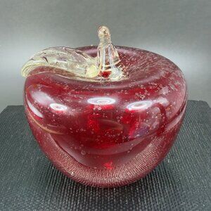 Vintage 1980s Italian Glass Large Art Glass Apple Fruit With Bubbles All Over